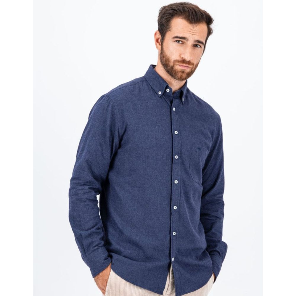 FYNCH HATTON COTTON BUTTON-DOWN COLLAR NAVY MEN SHIRT